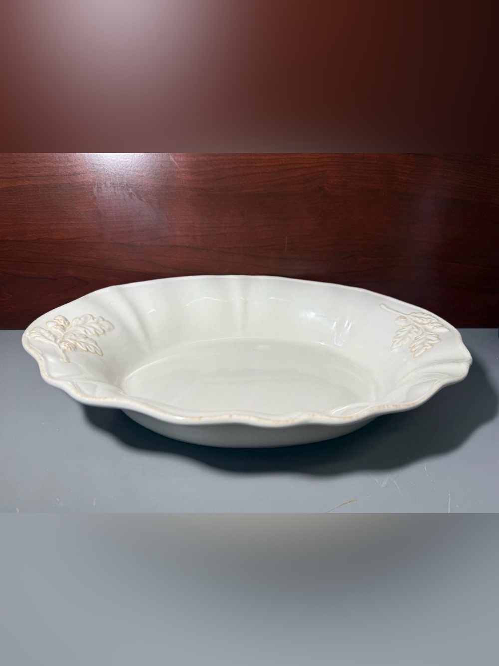 Victoria White Ceramic Oval Serving Dish Scalloped Leaf Design - Picture 2 of 10
